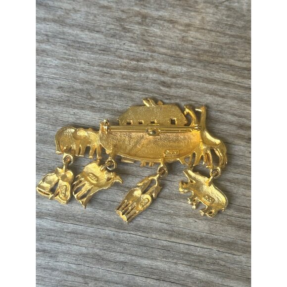 Vintage JJ Noahs Ark Gold-Tone Brooch With Animal Charms - Picture 5 of 6